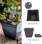 The HC Companies 12 Inch Eclipse Square Planter with Saucer - Indoor Outdoor Plant Pot for Flowers, Vegetables, and Herbs, Warm Gray (Pack of 4) - Image 2