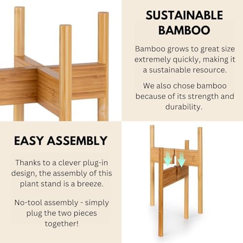 Fox & Fern Mid Century Plant Stands for Indoor Planters, Bamboo, 11.8 Inch - Image 3