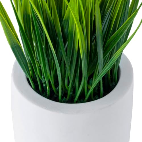 MyGift Artificial Grass Plants in Modern Cylindrical White Cement Pots, Decorative Faux Greenery Plant in Tabletop Planter, Set of 2 - Image 6