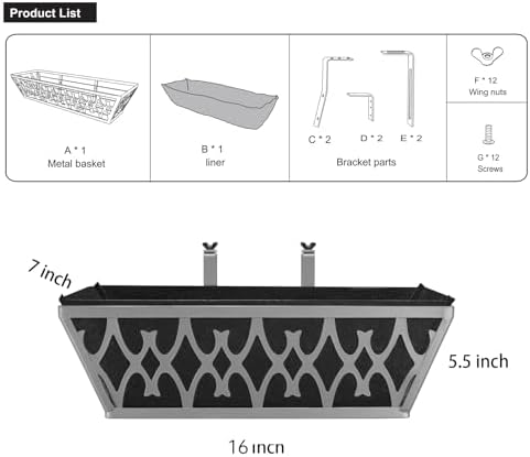 4 Pack 16 Inch Window Boxes Planters Railing Planter Box with Adjustable Brackets & Non-Woven Fabric Plant Grow Bags Deck Railing Planter Boxes Balcony Hanging Flower Box for Outdoor Plants - Image 4