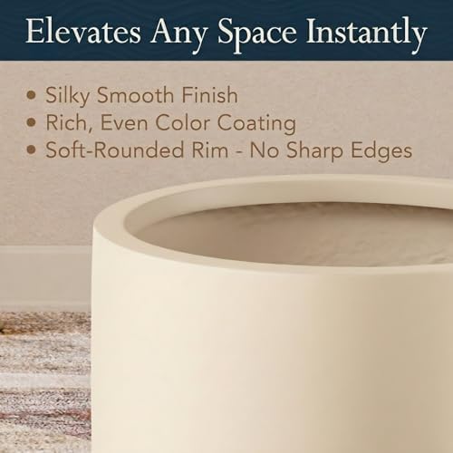 KUTE NEST 19.5" Premium Tall Tubo Fiberstone Outdoor Planter - Kilim Beige - Image 4