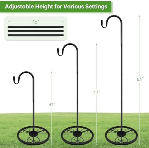 Upgraded Adjustable Shepherds Hooks for Outdoor Indoor, 63 Inch Wind Chime Stand, Shepherds Hooks for Hummingbird Feeders, Hanging Plants, Lanterns, Wind Chime - Image 5
