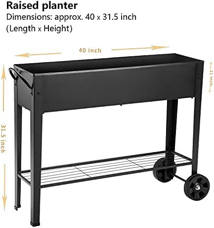 Piksedo Raised Garden Bed, Elevated Planter Metal Plant Box with Wheels with Legs Standing Garden Stand Drainage Holes Frosted Black - Image 2