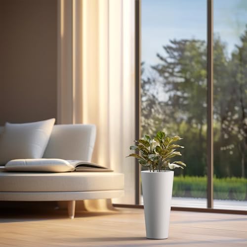 Kante Accent Round Tapered White Concrete Planter 15.8" Tall, Outdoor - Image 3