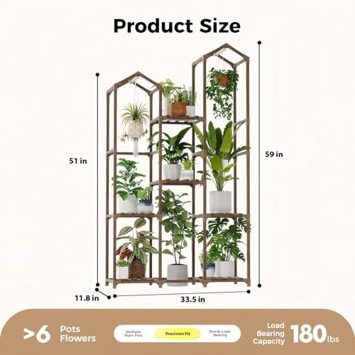 Bamworld Plant Stand with Grow Light Corner Plant Shelf Indoor with Lights Tall Plant Holder for Living Room Warm Light Plant Container Accessories for Mutiple Pots Patio Boho Home Decor for Gardening - Image 2