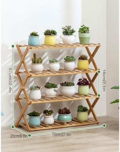 Plant Stand, Bamboo Flower Pot Display Rack Modern Flower Shelf Living Room Floor-Standing Multi-Layer Foldable Indoor Balcony Succulents Ladder Shelf,A-70 * 25 * 57cm - Image 2