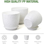 WSMKSZ 10/9/8 inch Medium Plant Pots, Set of 3 Modern Decorative Plastic Planters with Drainage Holes and Saucers for Garden House Plants, Flower Pots for Indoor Outdoor Plants, Speckled White - Image 4