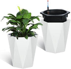 16 in Self Watering Planters Set of 2, Tall Diamond Design, with Water Level Monitor, Indoor Outdoor Flower Pots for Patio, Porch, Living Room, Home Office by STMHOM