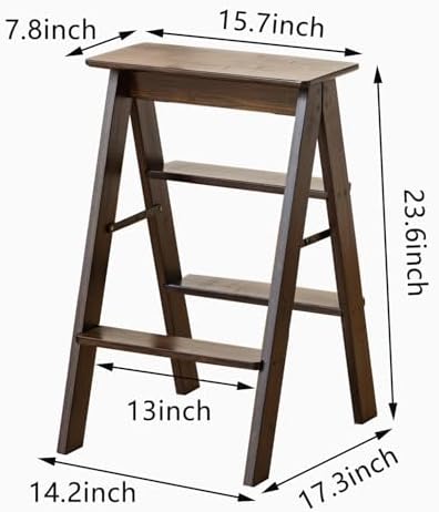 Latifolia Foldable 3 Step Ladder, Bamboo Step Stool with Floor Saver, Decorative Ladder Shelf for Living Room, Kitchen, Garden(Dark Walnut) - Image 2