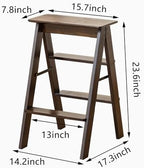 Latifolia Foldable 3 Step Ladder, Bamboo Step Stool with Floor Saver, Decorative Ladder Shelf for Living Room, Kitchen, Garden(Dark Walnut) - Image 2