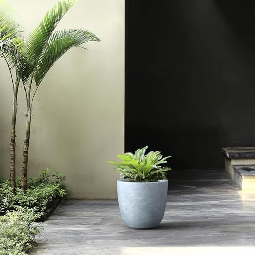 10"W Round Blue Gray Concrete/Fiberglass Indoor Outdoor Elegant Planter by Unknown