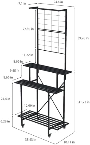 Zhongma 3 Tier Heavy Duty Plant Stand with Hanging Plant pot shelf with wheels, 35.43 L x 18.11 W x 81.1H multi layer plant Holder for Home, Garden, Plant Lovers,Metal Storage Rack Shelf/Freestanding Display Stand - Image 5