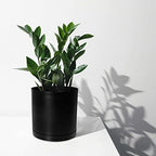 Black Modern Flower Pot with Round Saucer - Fits Mid-Century Modern Plant Stand - 8 Inch Planter - Matte Black Powder Coated Aluminum - Image 2