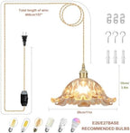 Plug in Pendant Light Fixtures,Hanging Light Fixture Flower Amber Glass Pendant Light 11 inch E26 Pendant Lighting for Kitchen Island, Bedroom, Dining Room, Living Room - Image 3