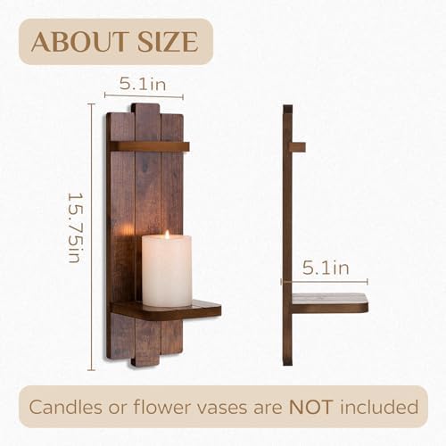 Wood Wall Candle Sconces Set of 2, Distressed Brown - Image 6
