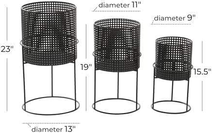 CosmoLiving by Cosmopolitan Metal Indoor Outdoor Planter Geometric Cutout Large Planter Pot with Circular Removeable Stands, Set of 3 Planters 23", 19", 15"H, Black - Image 6
