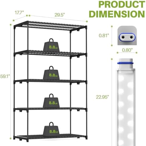 5-Tier Indoor Plant Shelf with Grow Lights, 17.7x29.5x59 - Image 7