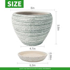 Deep Dream 8 Inch Plant Pots- Ceramic Pots for Plants with Drainage Hole and Saucer, Large Planter Pot for Indoor Plants Outdoor Decor, Brushed Green - Image 3