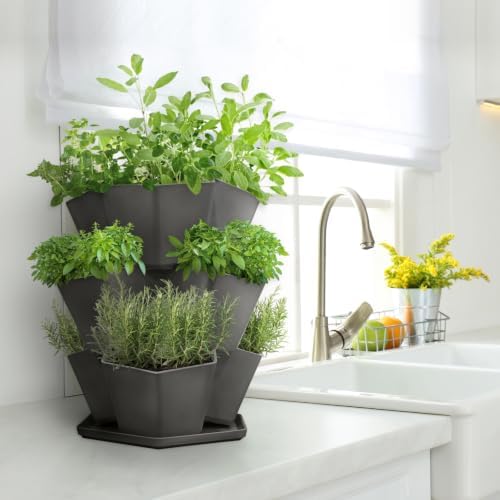 Tierra Verde 3-Tier Stackable Countertop Tabletop Modular Planter in Black - Image 3