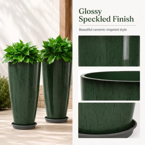 Neoaider Set of 2 Tall Planter, 21 inch Large Plastic Planter, Dark Green - Image 5