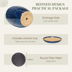 9.5 Inch Modern Ceramic Plant Pot with Saucer, Flower Pot with Drainage Hole Mesh Net,Indoor Outdoor Planter (Speckle Blue) - Image 4