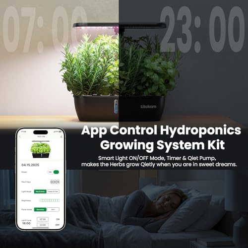 litokam Hydroponics Growing System Kit, 15 Pods Indoor Herb Garden with Smart APP & Quiet Pump, 24W LED Light, Auto Timer, Indoor Garden for Herbs, Vegetables & Flowers, Ideal Gift for Plant Lovers - Image 5