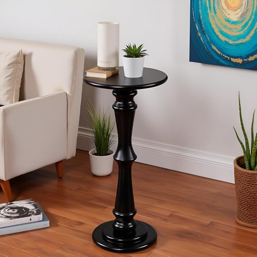 SwallowLiving Solid Wood Drink Table for Small Spaces, Pedestal Side Table by SwallowLiving