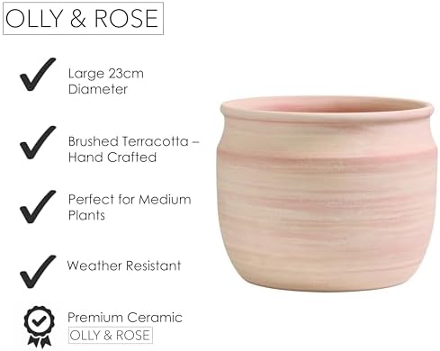 Olly & Rose Large Terracotta Plant Pot Brushed - Ceramic Plant Pot 9 Inch Outdoor and Indoor Flower Planter for Home and Garden - Image 4
