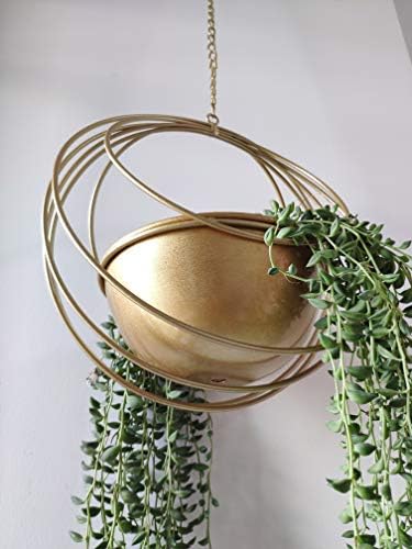 RISEON Boho Gold Metal Plant Hanger,Metal Geometric Hanging Planter, Modern Planter, Mid Century Air Plant Holder Stand, Minimalist Planter for Indoor Outdoor Home Wedding Decor (Gold) - Image 2