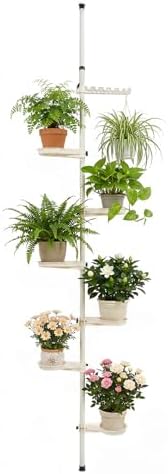 7-Layer Tension Pole Plant Stand Indoor Decorative Display Rack Stands for Flower Pots Floor to Ceiling Adjustable Hanging Corner Shelf by mocuceom