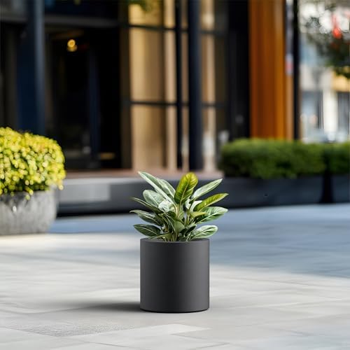 Kante Modern Home Minimalist 9.8" Tall Black Concrete Cylinder Planter - Image 4