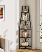 CHOEZON 5-Tier Corner Shelf, Corner Bookshelf, Ladder Shelf, Floor Standing Storage Rack, Open Display Stand, Plant Stand, for Living Room, Bedroom, Study, Bathroom, Black TCJ22BB by Choezon
