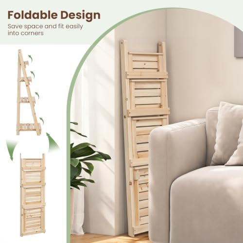 GIANTEX Foldable Wooden Plant Stand, 4-Tier Ladder Plant Shelf, Natural - Image 4
