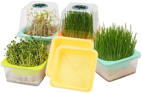 Microgreen Growing Trays, 5" x 5" Sprouting Tray with Humidity Dome, 1.2 mm Small Mesh Holes, BPA Free, Sprouter Kit for Growing Mirco Seeds, Like Broccoli, Alfalfa, Radish, Clover - 6 Pack | Clear by LUVCOSY