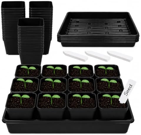 60pcs 3.5 Inch Plastic Nursery Pots and 5 Pack Seed Starter Tray by Unknown