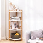4‑Tier Expandable Bamboo Corner Shelf with Rail, Display Storage Stand - Image 3