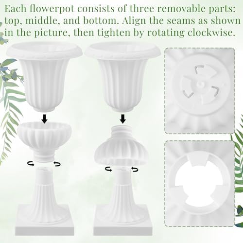 AceOrbit 6 Pack 20" Large Plastic Urn Planters, Pedestal Flower Plant Pot White Plant Stand for Wedding, Party, Event, Home, Stage, Garden, Balcony Decoration - Image 3