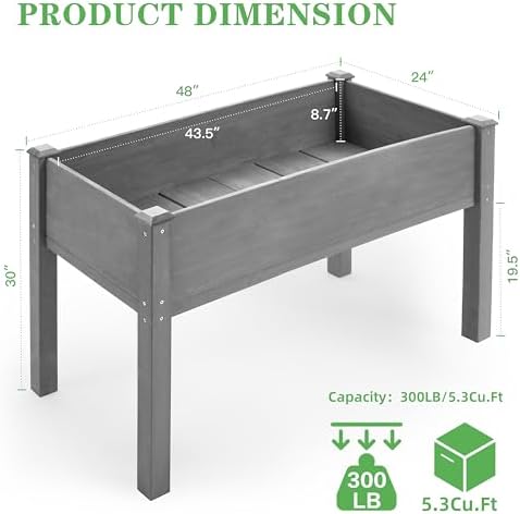 Raised Garden Bed with Legs (48x24x30''), Solid Wood Elevated Planter Box for Outdoor - Image 4
