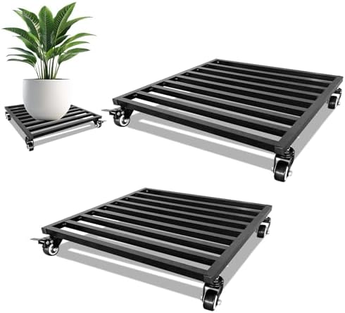 Plant Caddy with Wheels 18'' 2 Pack Metal Rolling Plant Stand Plant Dolly with Lockable Casters Aluminium Heavy Duty Pot Mover Rollers Indoor Outdoor Planter Trolley Holds up 440 Lbs Planter Black by Fsehyue