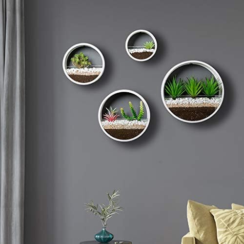 Pack of 4 Round Wall Planters Hanging Metal Plant Containers Circle Plant Holder Contemporary Morden Circle Iron Vase for Succulents or Herbs Cactus and More (White) - Image 2