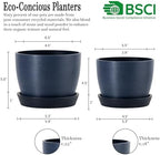 Kin 'n' Kind Set of 2 Minimalist Plant Pots (6.5" & 5.5") – Modern Indoor Planters with Drainage & Saucers & Plugs – Durable Eco-Conscious Composite, Indoor/Outdoor - Pacifica Wave Blue - Image 3
