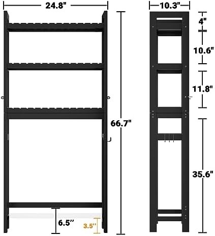 Homykic Bamboo Over The Toilet Storage and Ladder Shelf Bundle, Black - Image 3