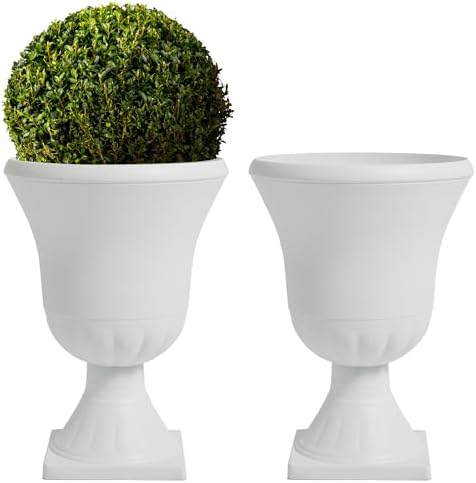 Worth 2-Pack Large White Urn Planters, 15.5" x 22" Tall Outdoor Flower Pots by WORTH