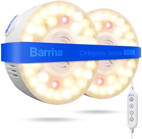Barrina OG09 Puck Grow Light, 18W(2 x 9W), 660nm Red LEDs, Timer, 2 Packs by Barrina