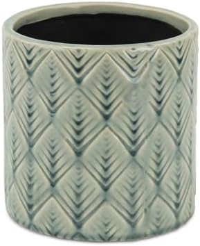 HomeRoots 6" Green Geometric Ceramic Indoor Outdoor Round Pot Planter - Image 4