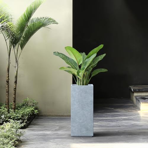 Kante 20" H Square Slate Gray Lightweight Concrete/Fiberglass Indoor Outdoor Elegant Tall Planter by Unknown