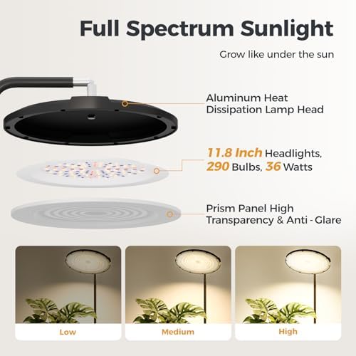 Bamworld Hanging Grow Light for Indoor Plants 12in Large Head Full Spectrum - Image 3