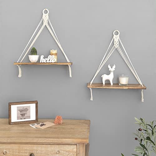 Mkono Woven Storage Basket Decorative Natural Rope Basket and Macrame Hanging Shelves Boho Wall Decor Set of 2 - Image 7