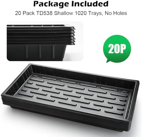 RooTrimmer 20 Pack Shallow 1020 Trays No Holes, Heavy Duty Reusable Seed Starter Flat Seedling Tray for 72/128 Cell Plug Tray, Transplant, Microgreen & Seed Germination (21"×11", 1.6" Deep, TD538) - Image 7