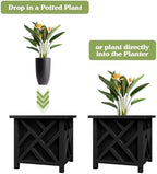 Pure Garden Lattice Design Planter Box - 15.5"D x 15.5"W x 16.5"H - Square Decorative Outdoor Flower or Plant Pot - Front Porch, Patio, and Garden Decor (Black) - Image 3